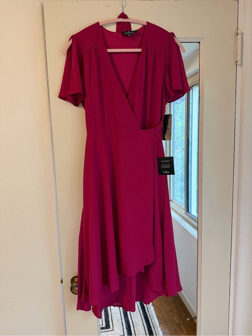 Lulu's Fuchsia Wrap High-Low Dress